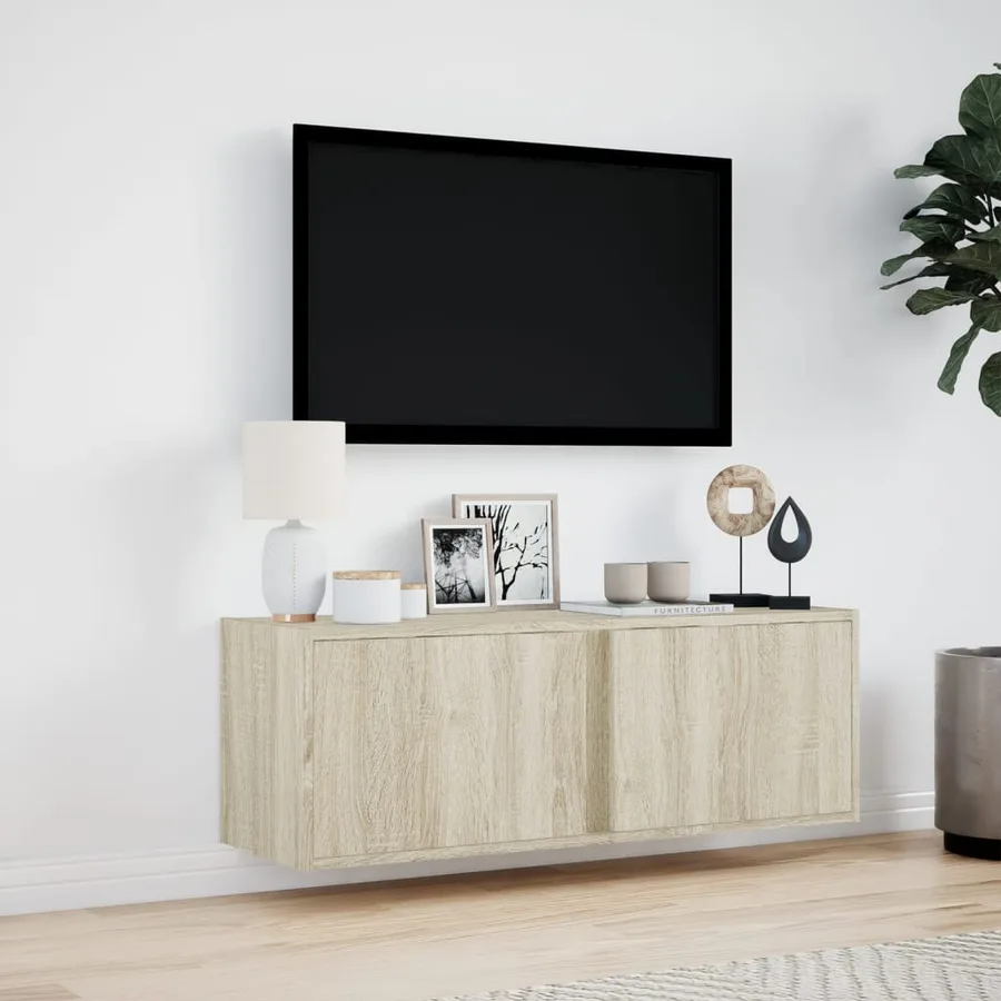 Meuble TV mural avec lumières LED chêne sonoma 100x31x35 cm - 4