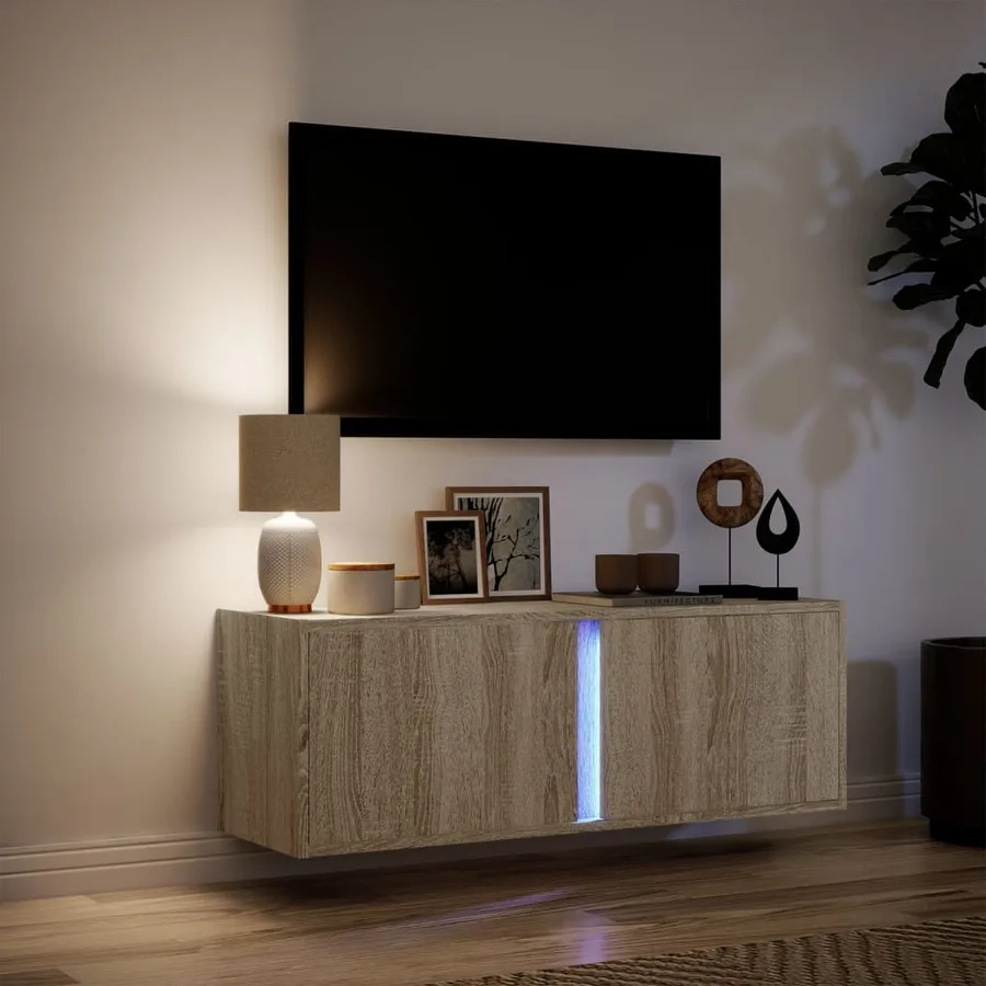 Meuble TV mural avec lumières LED chêne sonoma 100x31x35 cm - 5