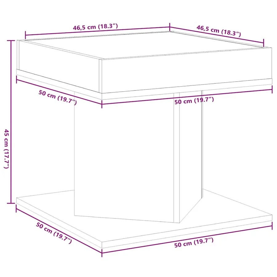 Table basse avec LED noir 50x50x45 cm bois d'ingénierie - 13