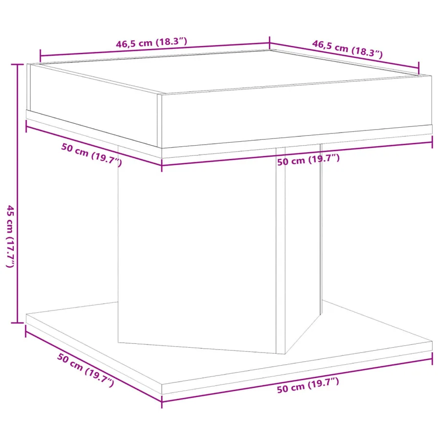 Table basse avec LED gris béton 50x50x45 cm bois d'ingénierie - 13