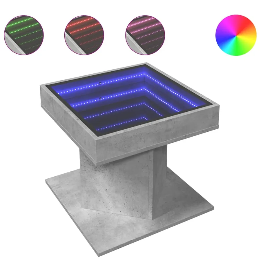Table basse avec LED gris béton 50x50x45 cm bois d'ingénierie - 2