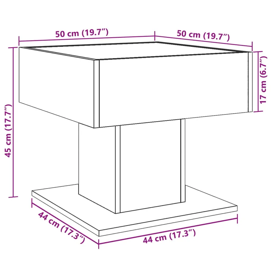 Table basse avec LED gris béton 50x50x45 cm bois d'ingénierie - 13