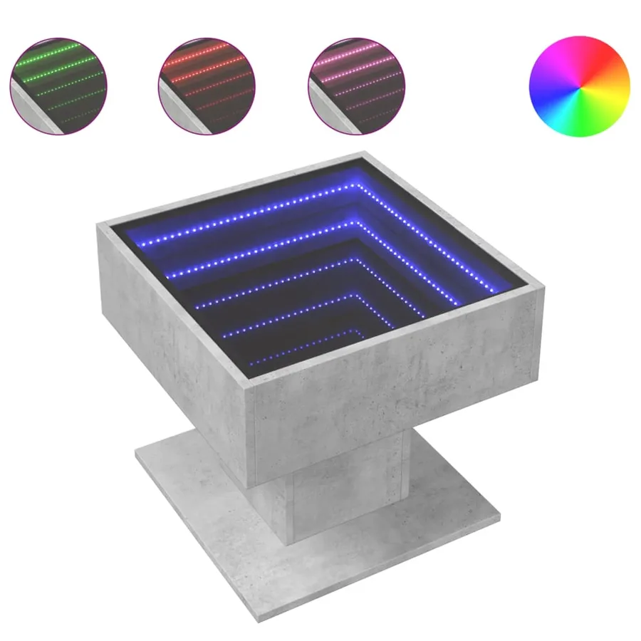 Table basse avec LED gris béton 50x50x45 cm bois d'ingénierie - 2