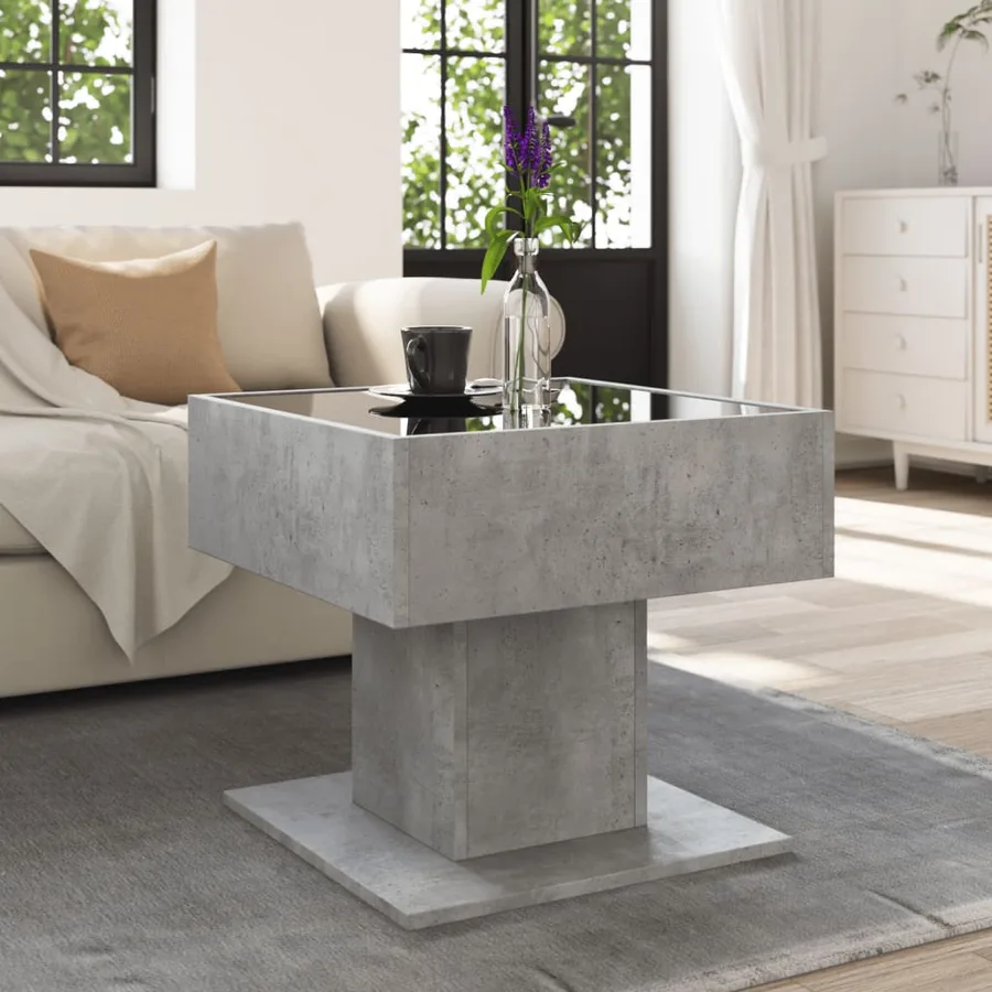 Table basse avec LED gris béton 50x50x45 cm bois d'ingénierie - 4