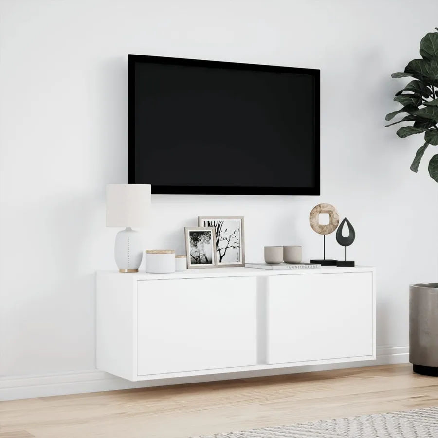 Meuble TV mural avec lumières LED blanc 100x31x35 cm - 4