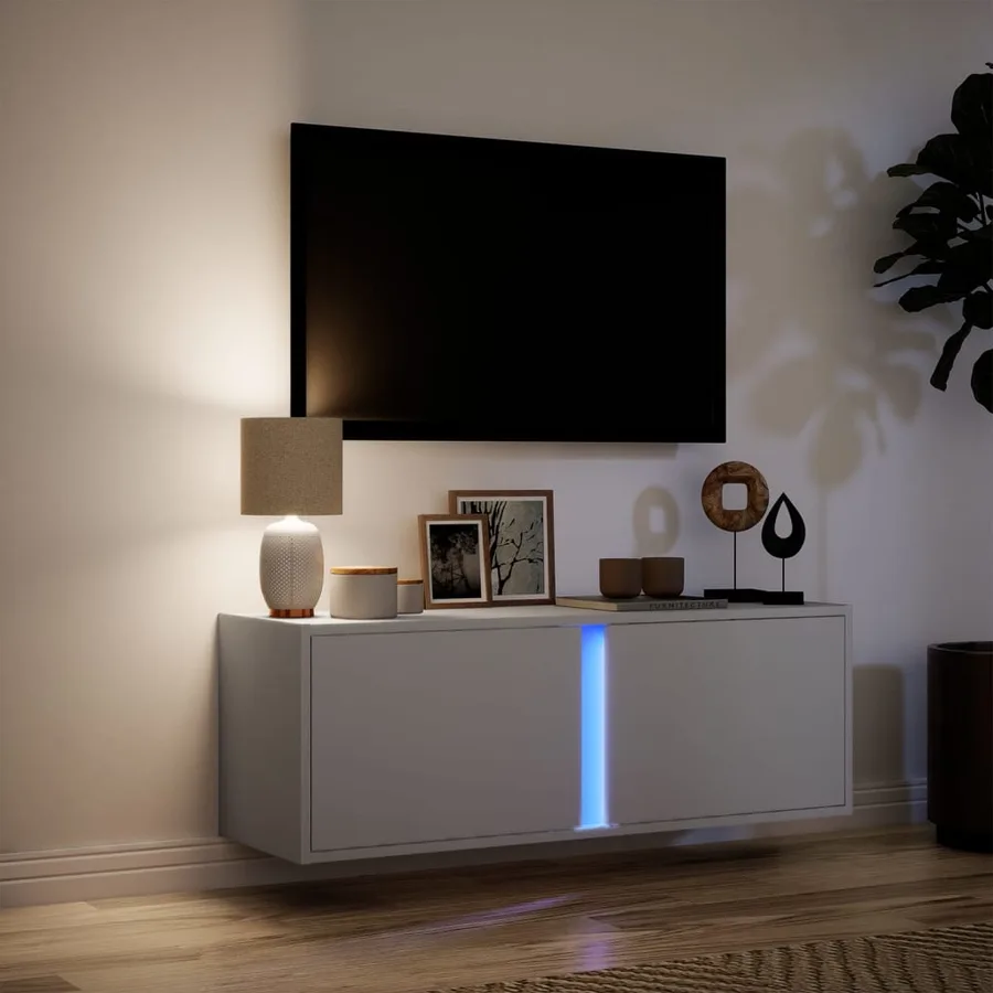 Meuble TV mural avec lumières LED blanc 100x31x35 cm - 5