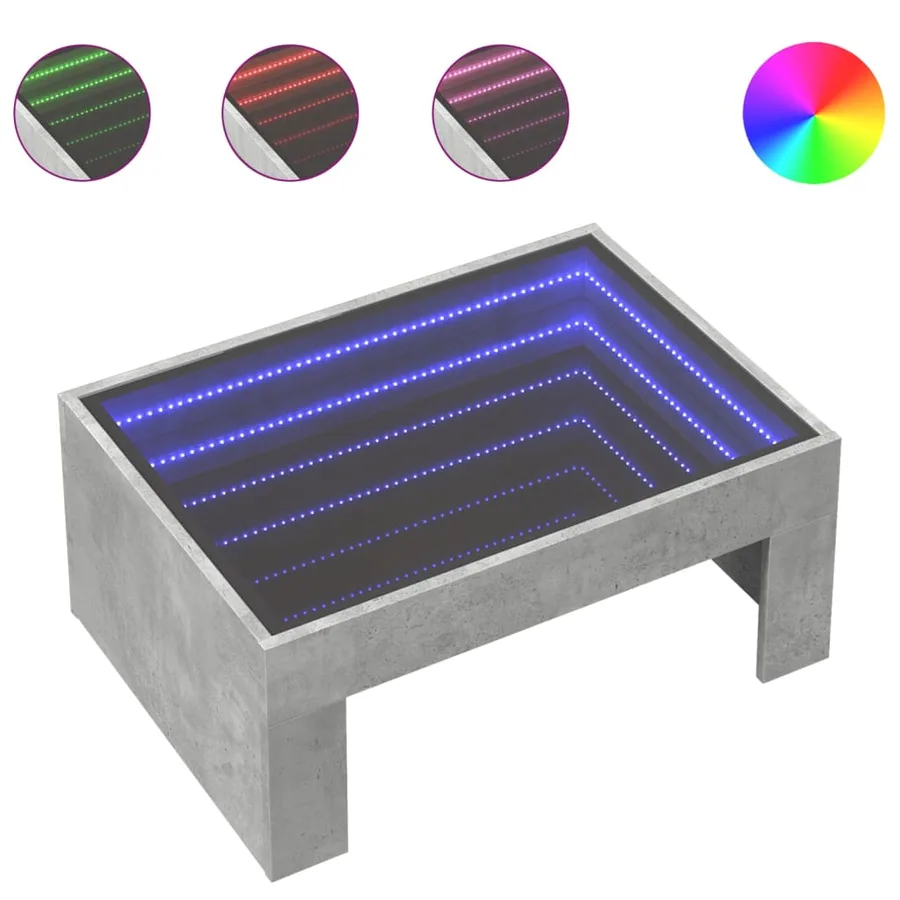Table basse avec LED infini gris béton 70x50x30 cm - 2
