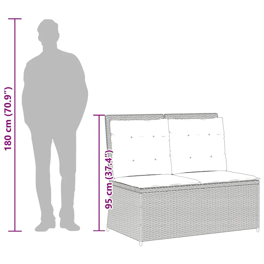 Banc inclinable de jardin avec coussins marron résine tressée - 10