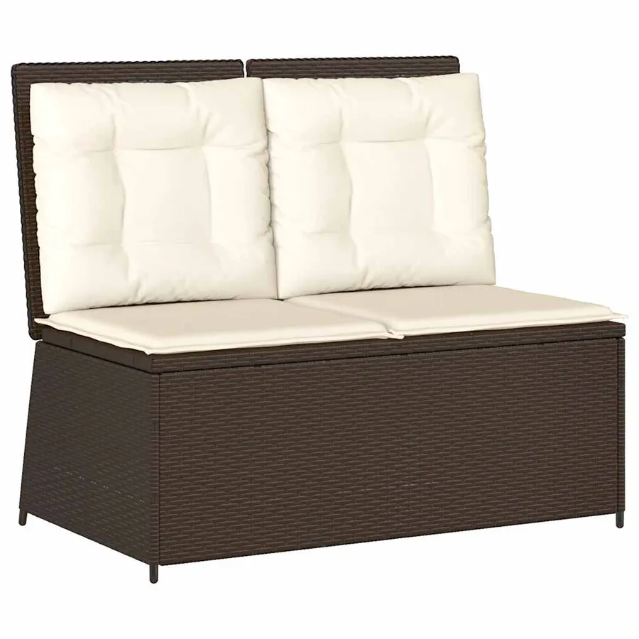 Banc inclinable de jardin avec coussins marron résine tressée - 2
