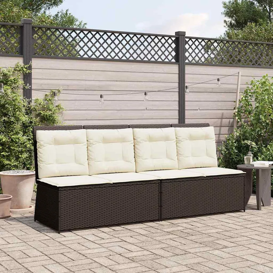 Banc inclinable de jardin avec coussins marron résine tressée - 3