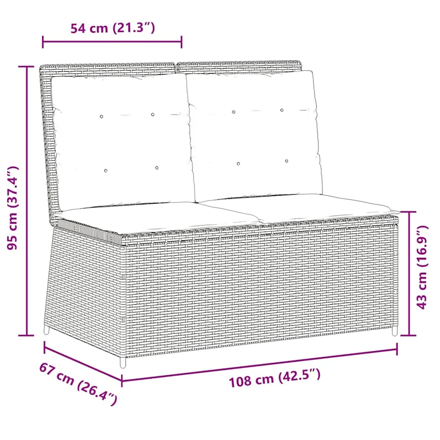 Banc inclinable de jardin avec coussins marron résine tressée - 9