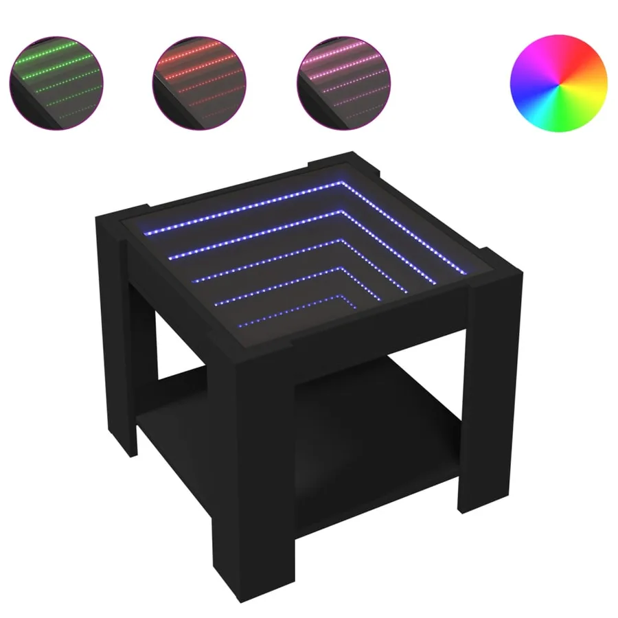 Table basse avec LED noir 53x53x45 cm bois d'ingénierie - 2