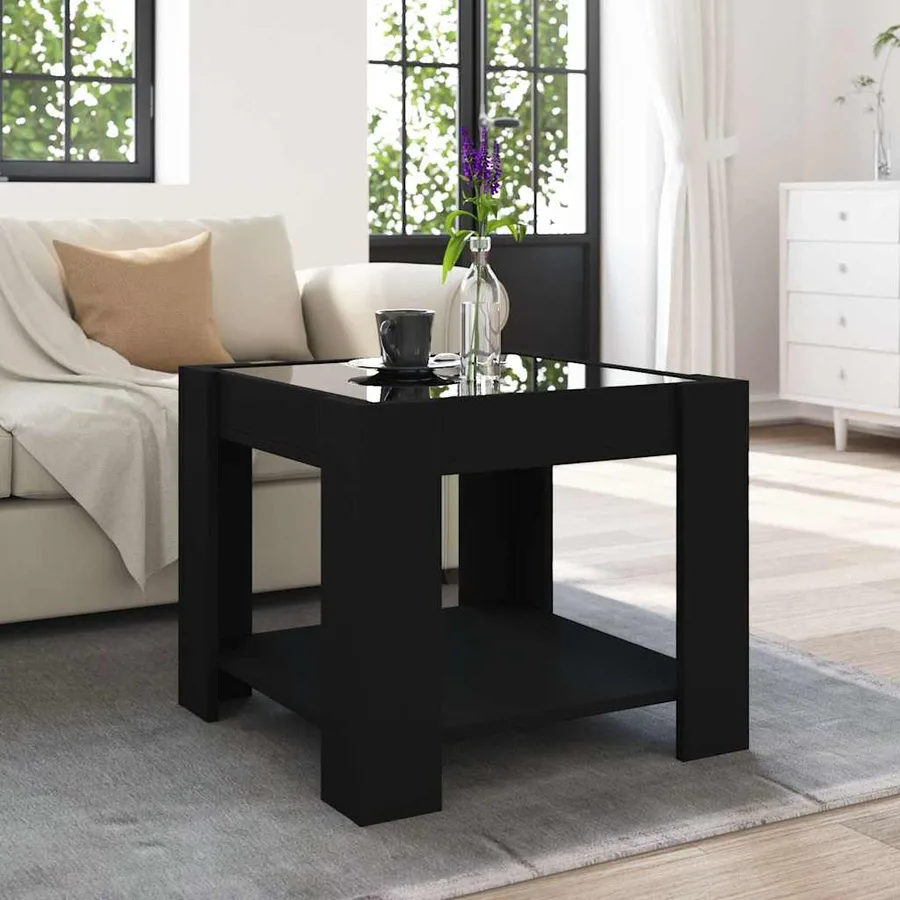 Table basse avec LED noir 53x53x45 cm bois d'ingénierie - 4