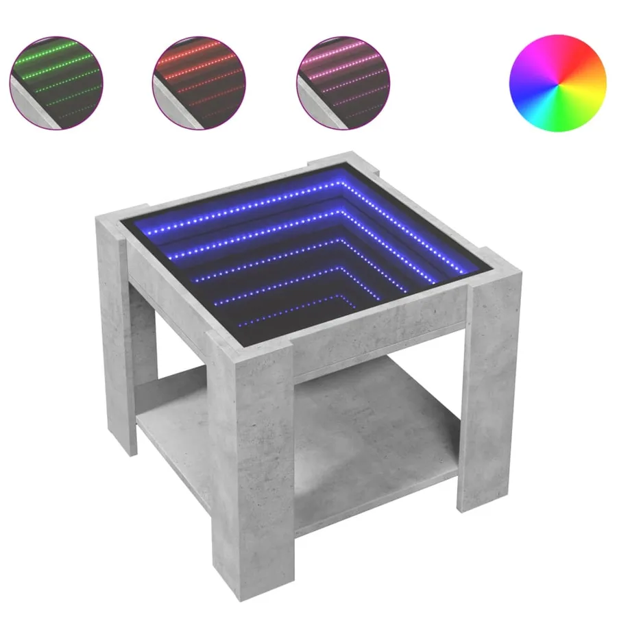 Table basse avec LED gris béton 53x53x45 cm bois d'ingénierie - 2