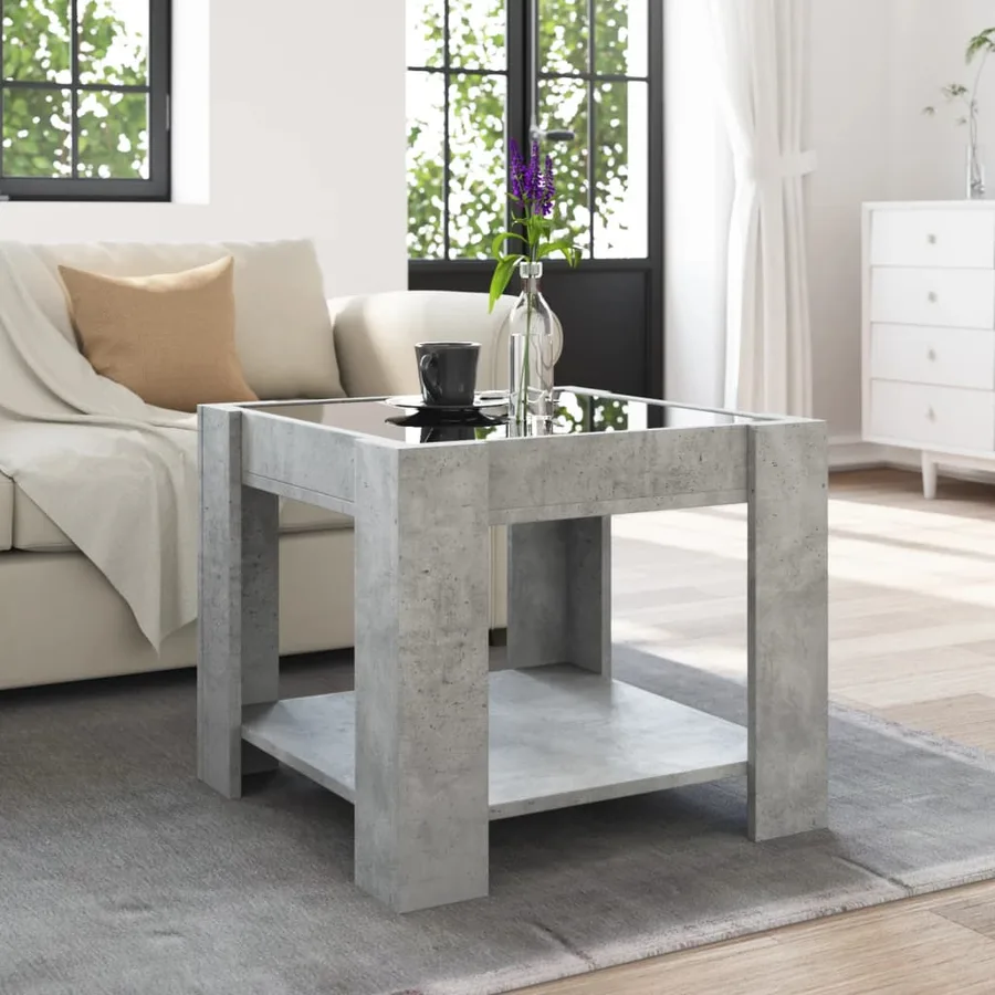 Table basse avec LED gris béton 53x53x45 cm bois d'ingénierie - 4