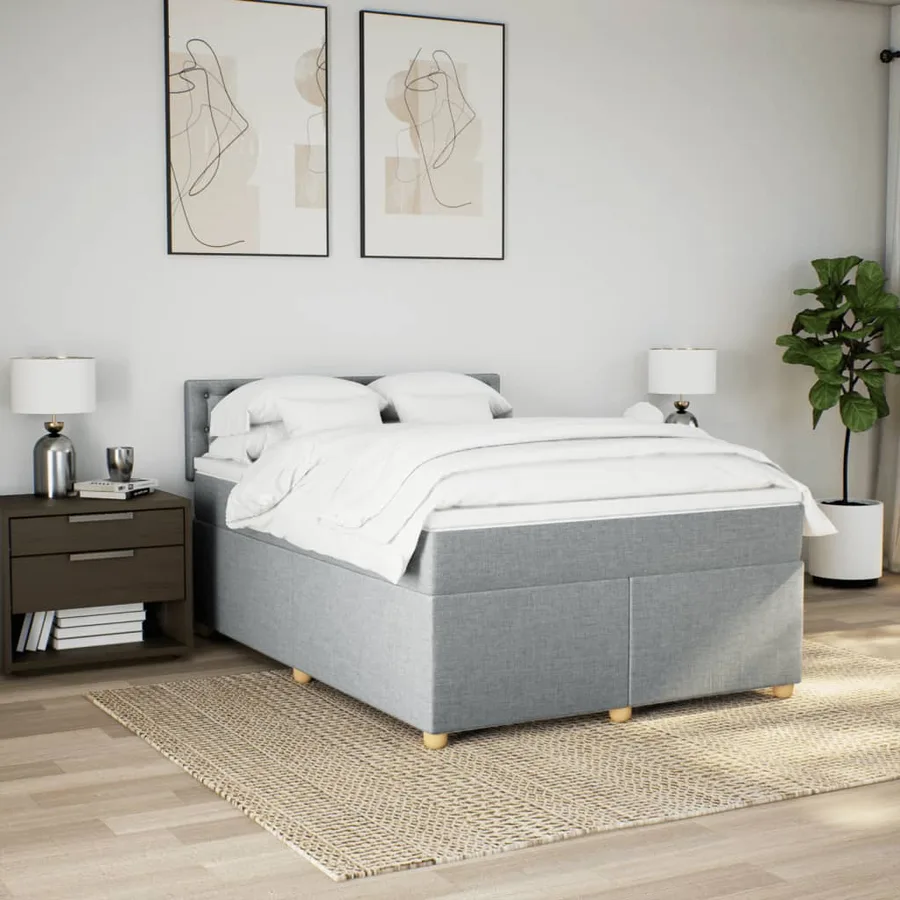 Sommier à lattes de lit avec matelas Gris clair 140x200cm Tissu - 3