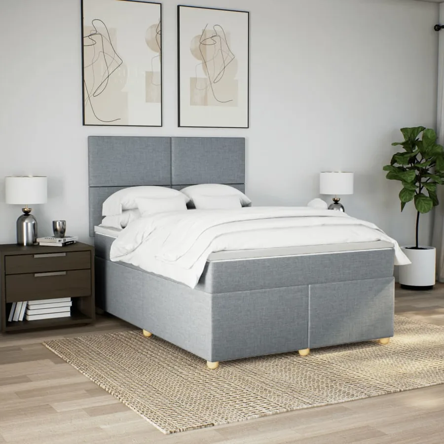 Sommier à lattes de lit avec matelas Gris clair 140x200cm Tissu - 3