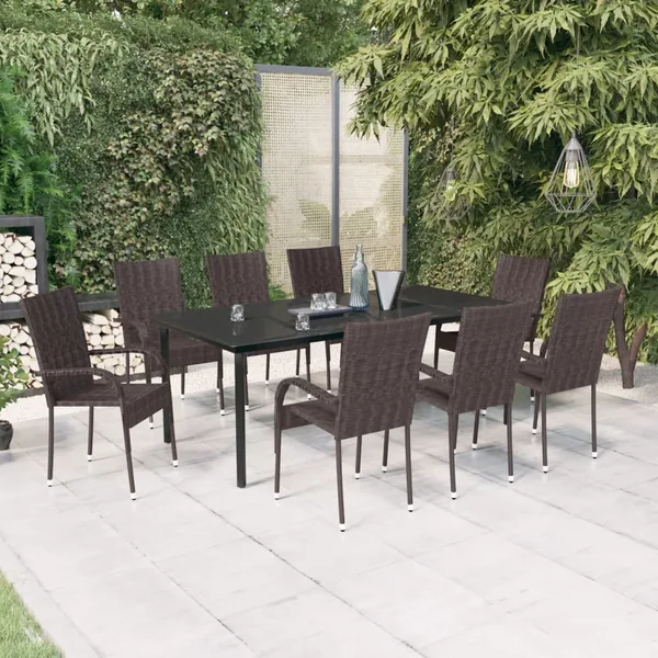 Garden Dining Set 9 pcs Brown and Black