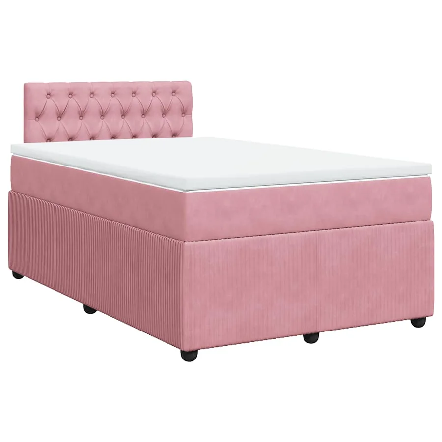Sommier à lattes de lit avec matelas rose 120x190 cm velours - 3