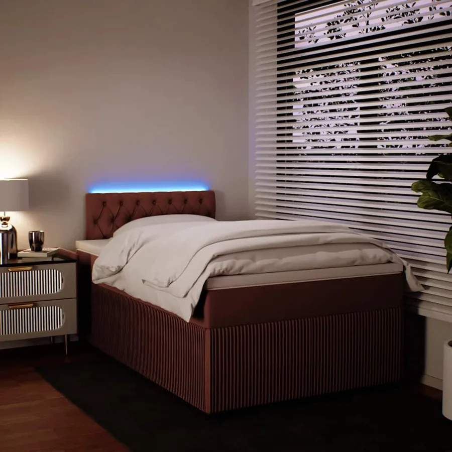 Sommier à lattes de lit avec matelas rose 120x190 cm velours - 4