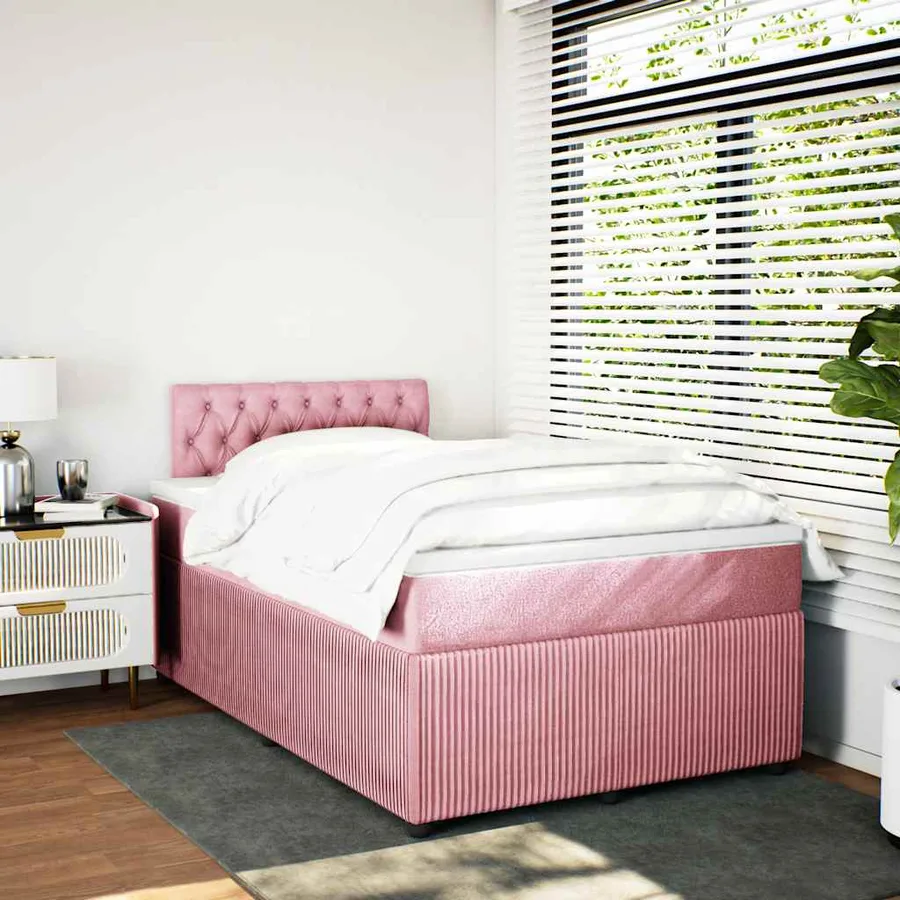 Sommier à lattes de lit avec matelas rose 120x190 cm velours - 5