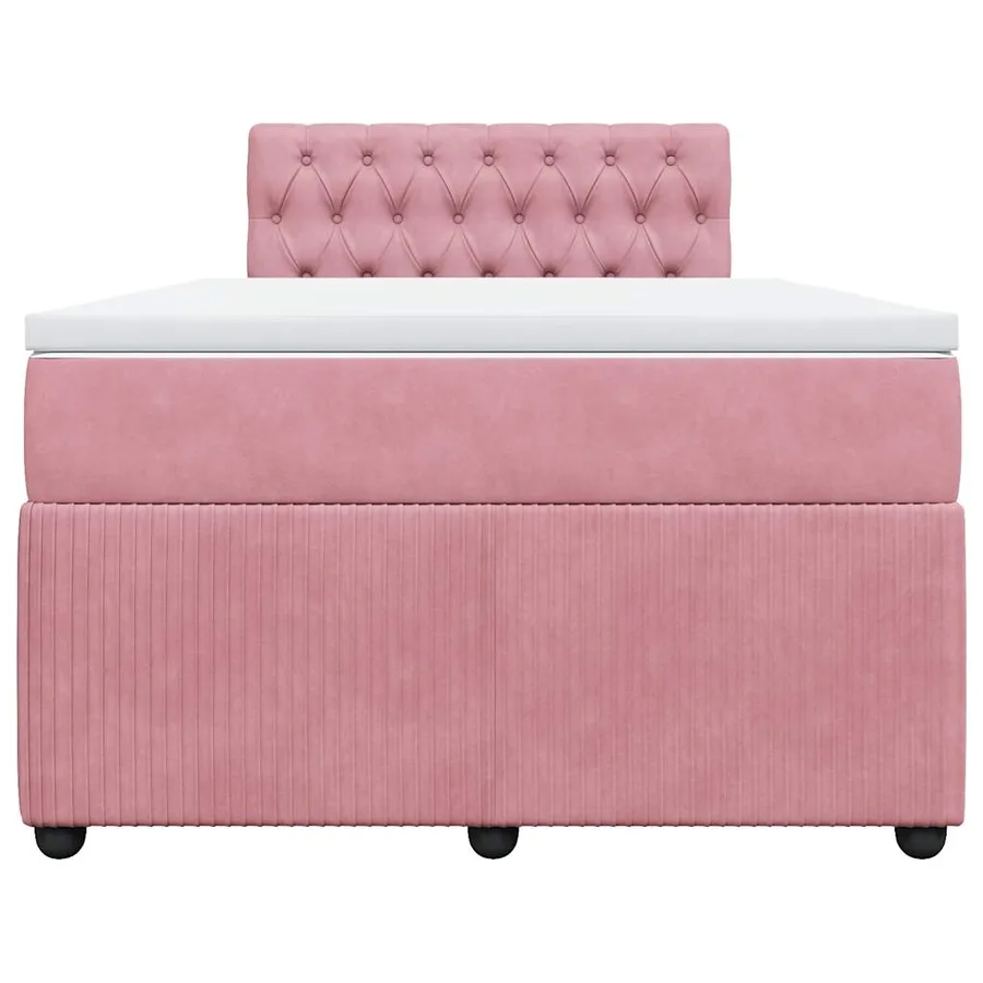 Sommier à lattes de lit avec matelas rose 120x190 cm velours - 6