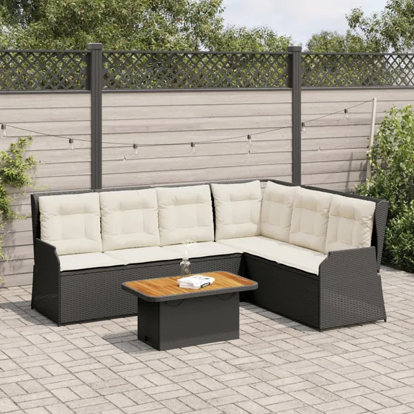 Salon de jardin 5 pcs avec coussins Noir Résine tressée