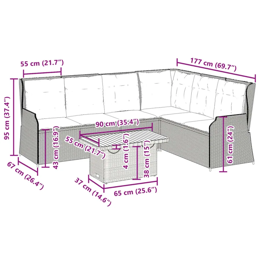 Salon de jardin 5 pcs avec coussins Noir Résine tressée - 12