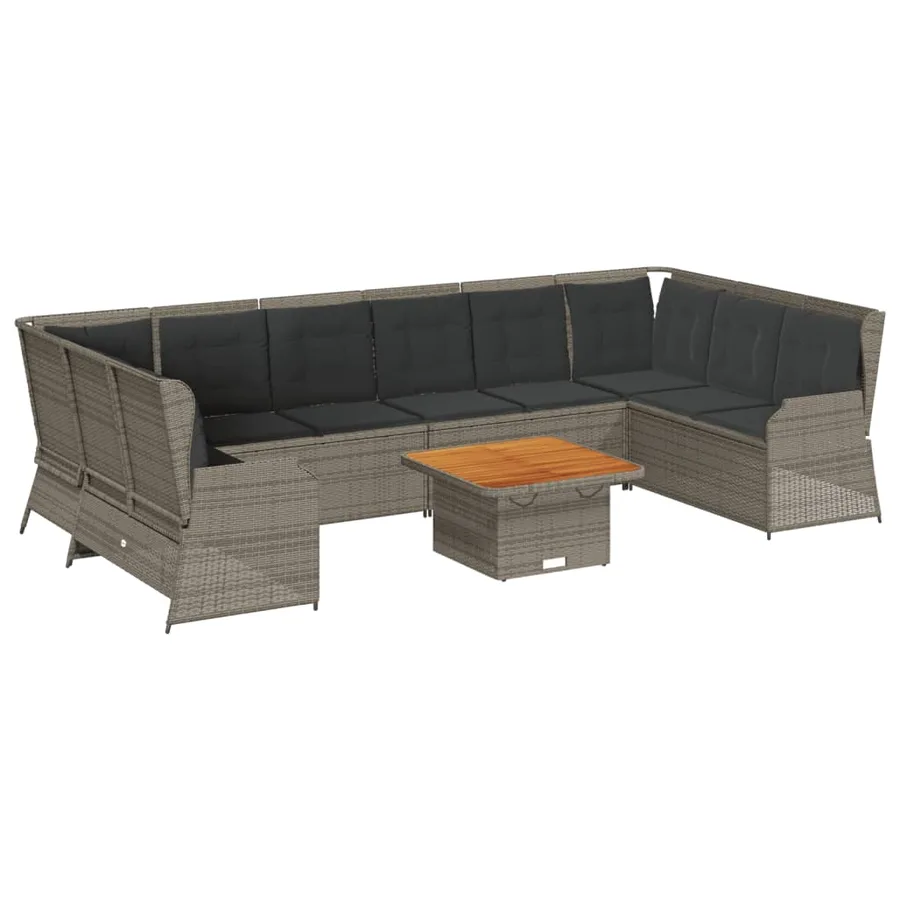 Salon de jardin 7 pcs avec coussins Gris Résine tressée - 2
