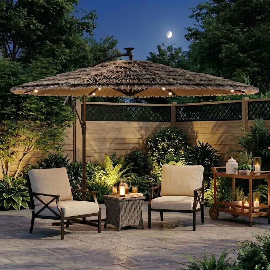 Parasol de jardin avec LED et mât en acier marron 246x246x230cm - 3