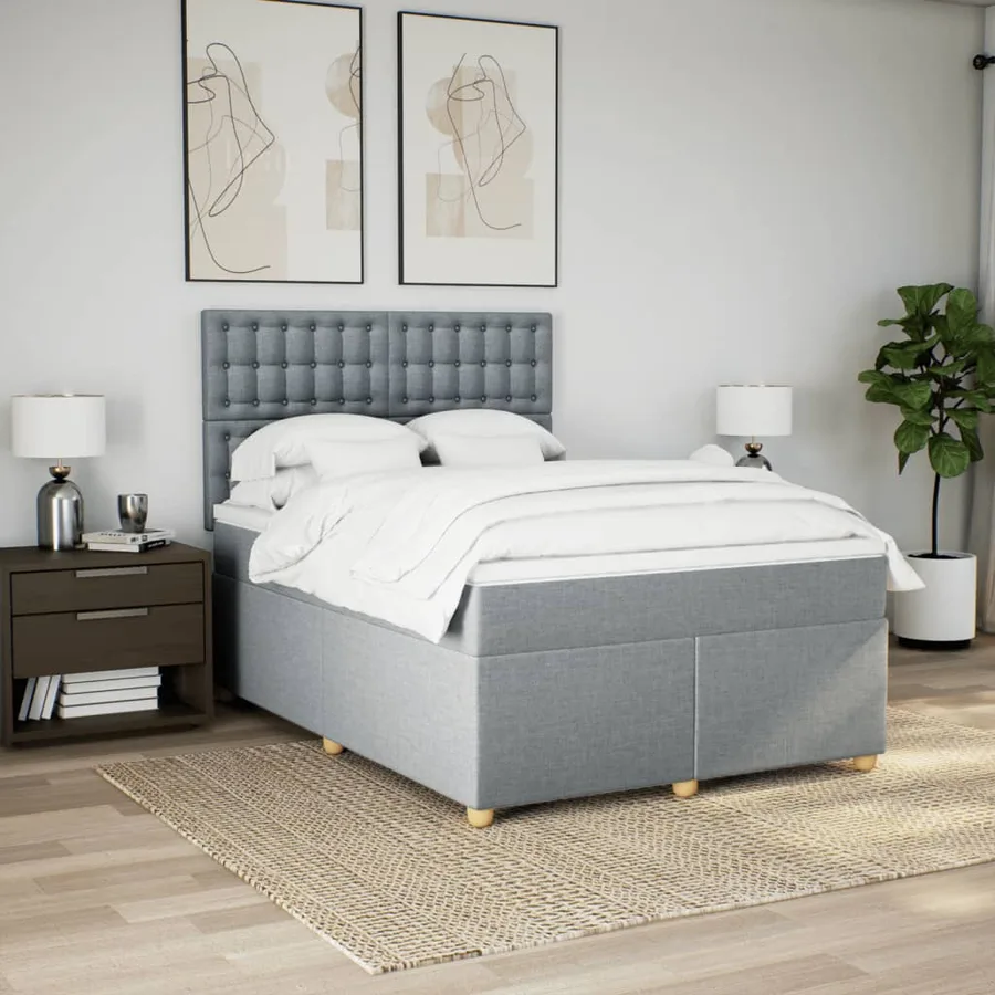 Sommier à lattes de lit avec matelas Gris clair 160x200cm Tissu - 3
