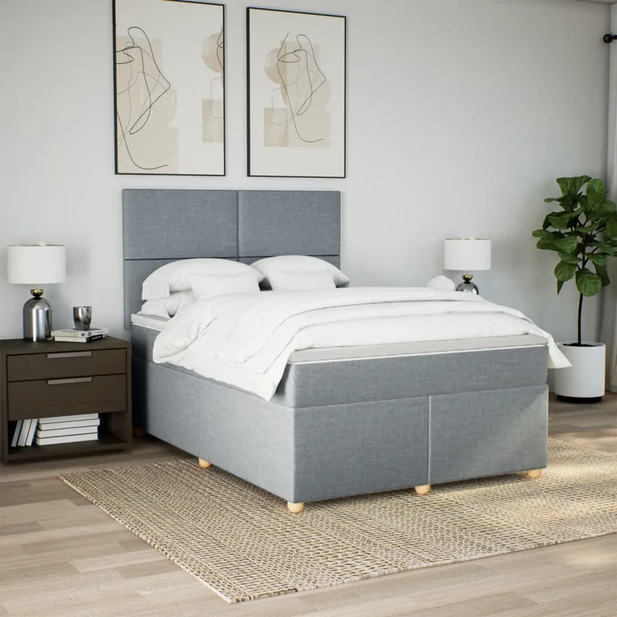 Sommier à lattes de lit avec matelas Gris clair 160x200cm Tissu - 3