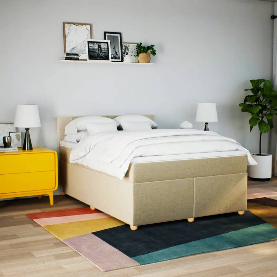 Sommier à lattes de lit avec matelas Crème 160x200 cm Tissu - 3