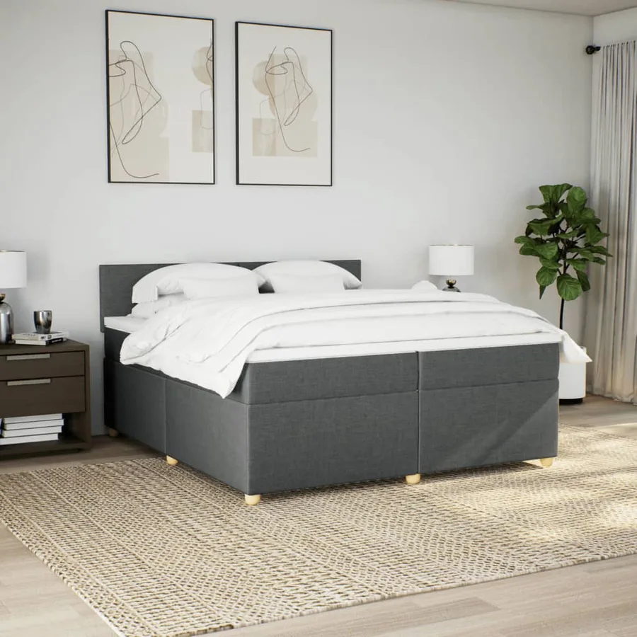 Sommier à lattes de lit avec matelas Gris foncé 200x200cm Tissu - 3