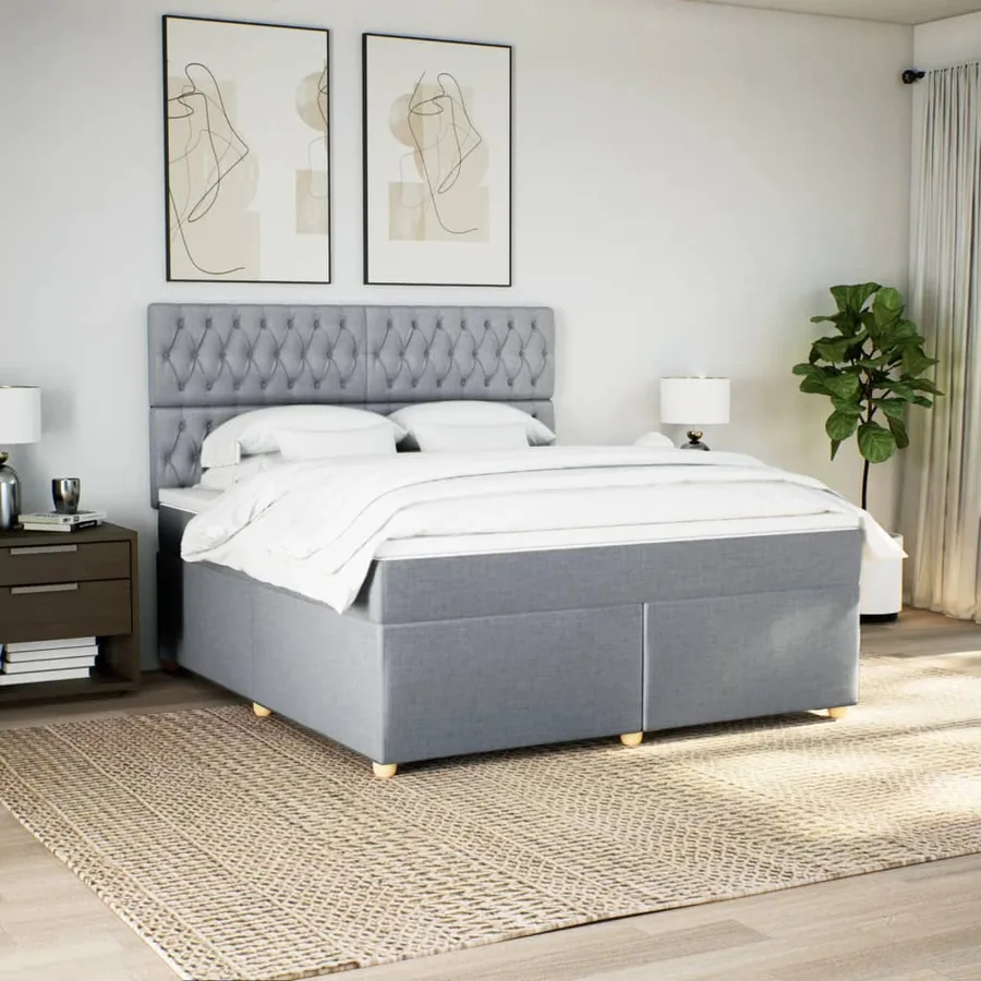 Sommier à lattes de lit avec matelas Gris clair 180x200cm Tissu - 3