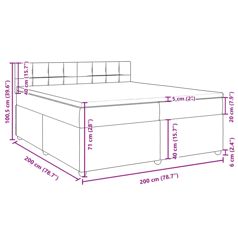Sommier à lattes de lit avec matelas Gris foncé 200x200cm Tissu - 13