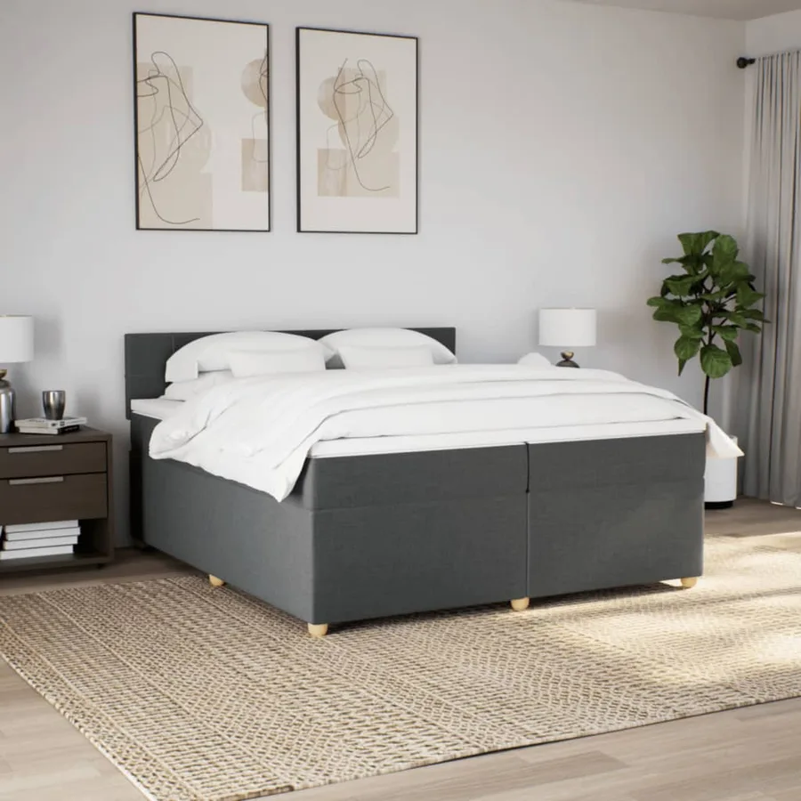 Sommier à lattes de lit avec matelas Gris foncé 200x200cm Tissu - 3