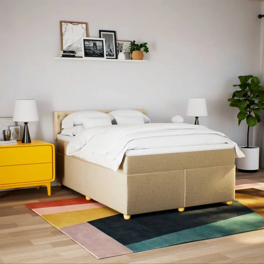 Sommier à lattes de lit avec matelas Crème 160x200 cm Tissu - 3
