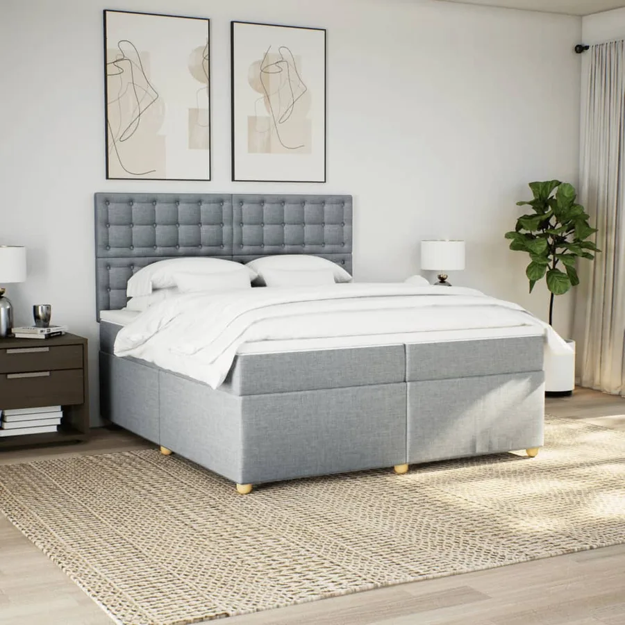 Sommier à lattes de lit avec matelas Gris clair 200x200cm Tissu - 3