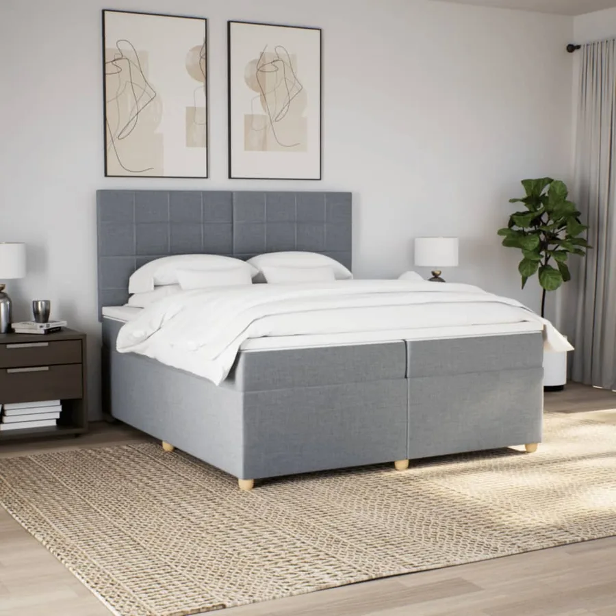 Sommier à lattes de lit avec matelas Gris clair 200x200cm Tissu - 3