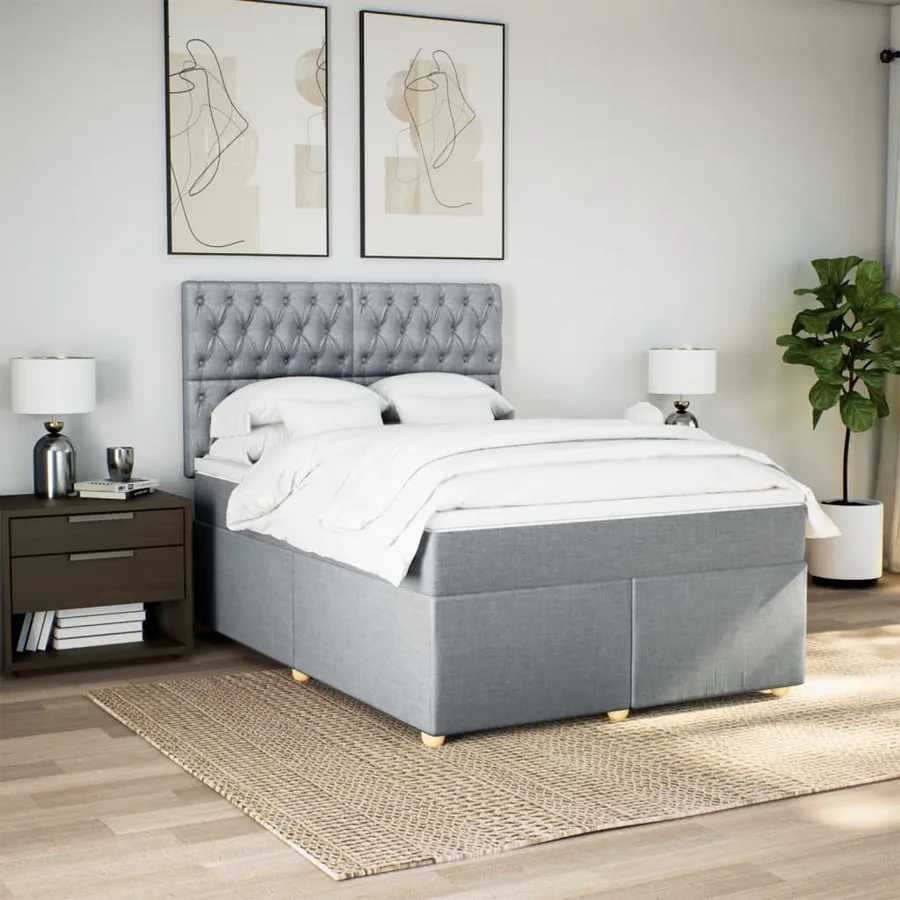 Sommier à lattes de lit avec matelas Gris clair 140x190cm Tissu - 3