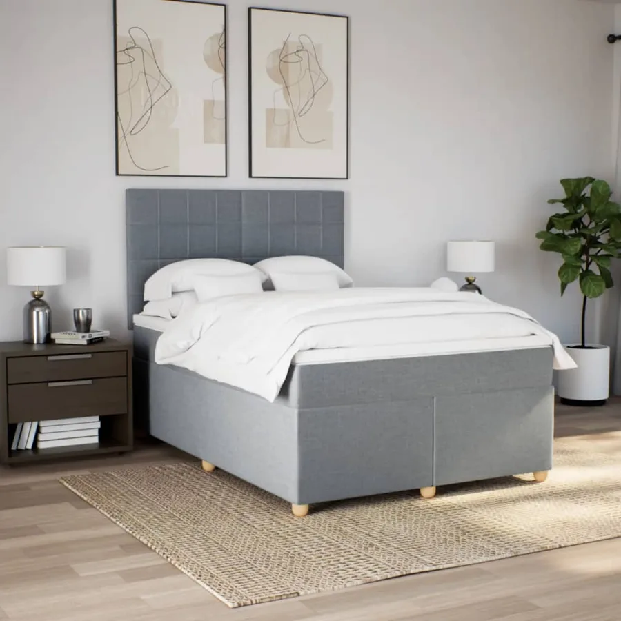 Sommier à lattes de lit avec matelas Gris clair 140x190cm Tissu - 3