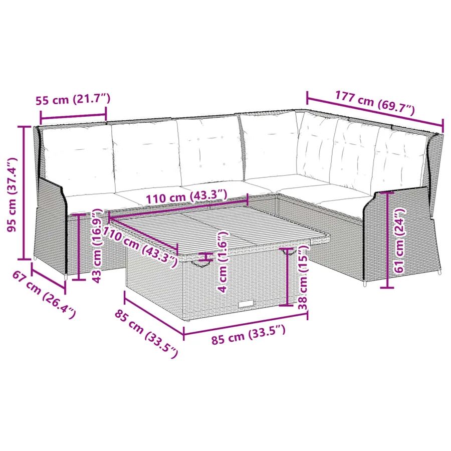 Salon de jardin avec coussins 5 pcs beige résine tressée - 12