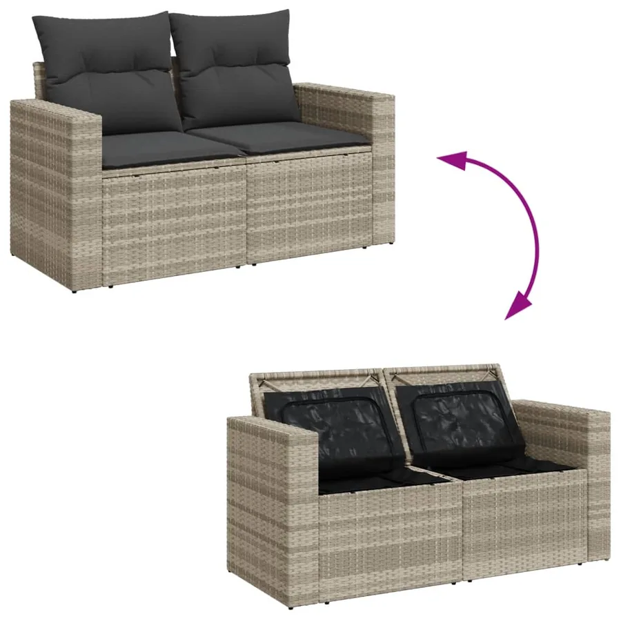 Canapé de jardin 2 places et coussins gris clair résine tressée - 10