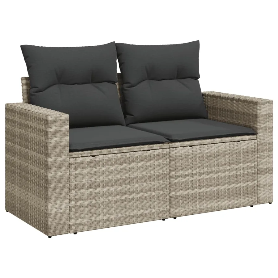 Canapé de jardin 2 places et coussins gris clair résine tressée - 2