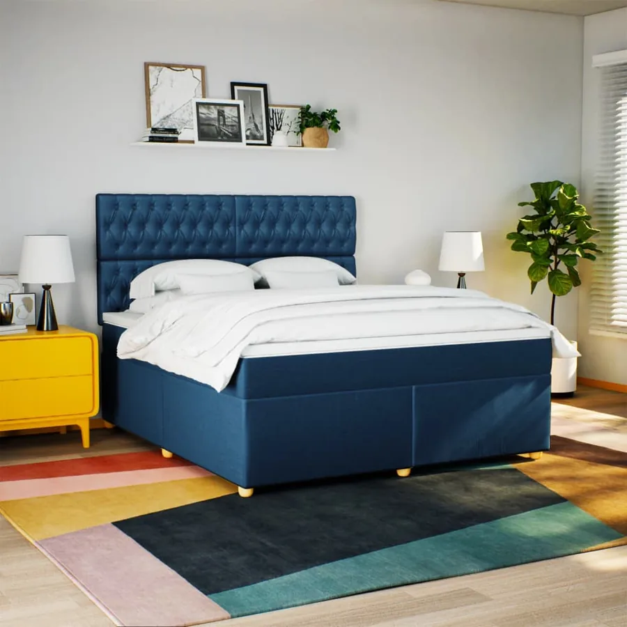 Sommier à lattes de lit avec matelas Bleu 180x200 cm Tissu - 3