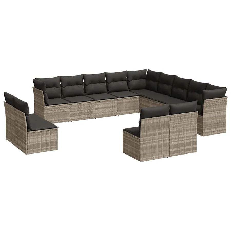 Salon de jardin avec coussins 13 pcs gris clair résine tressée - 2