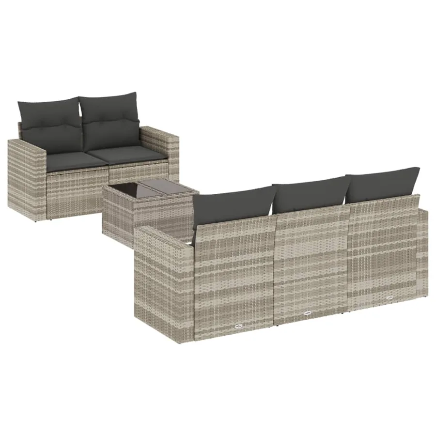 Salon de jardin 6 pcs avec coussins gris clair résine tressée - 2