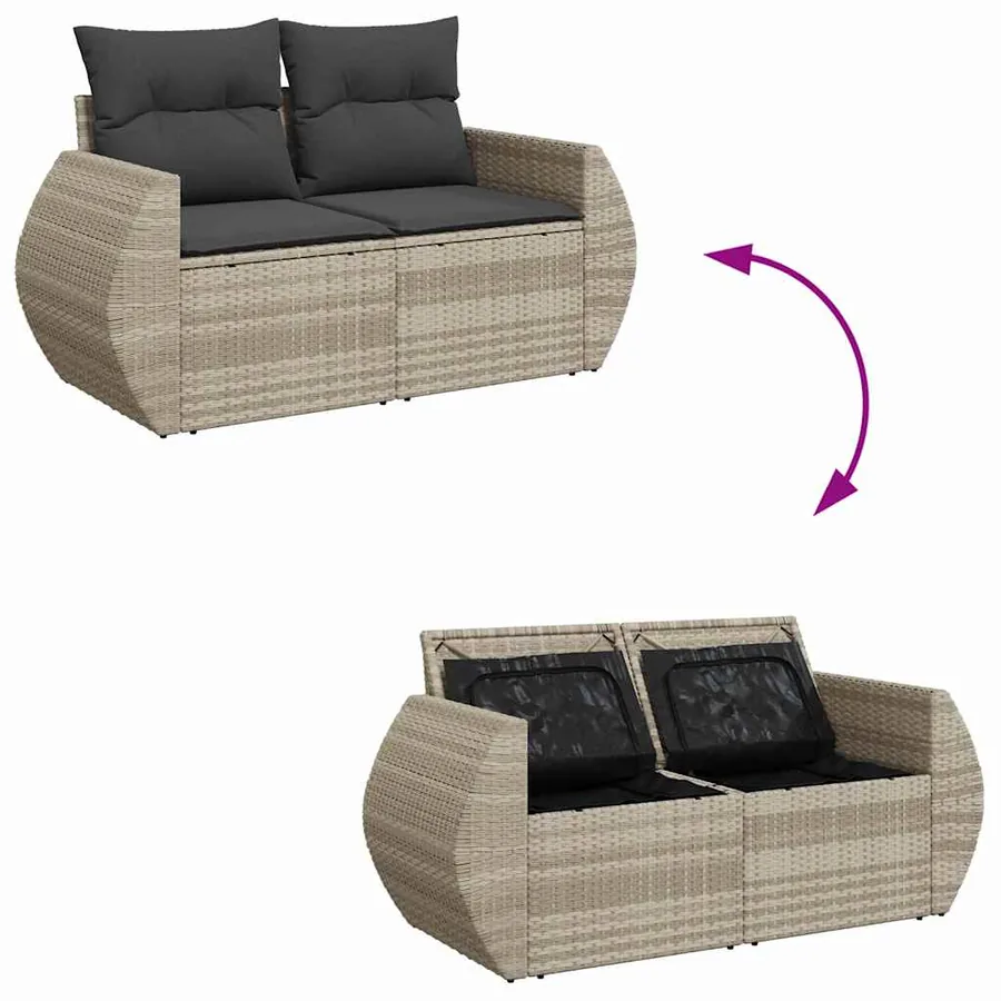 Canapé de jardin 2 places et coussins gris clair résine tressée - 10
