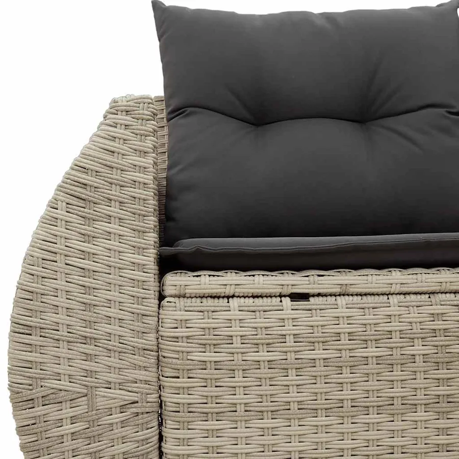 Canapé de jardin 2 places et coussins gris clair résine tressée - 7